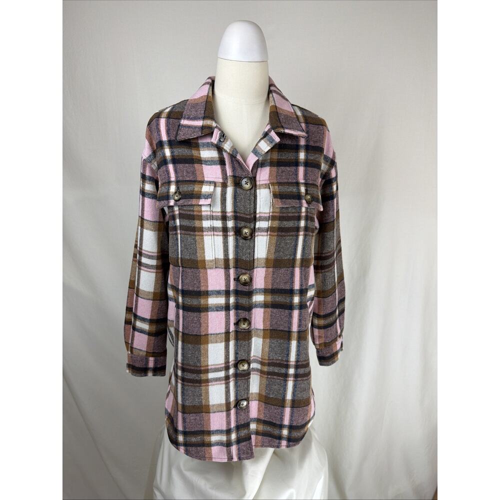 NWT Billy T Black & Pink Button Up Flannel Shirt Jacket Shacket SMALL #0716
